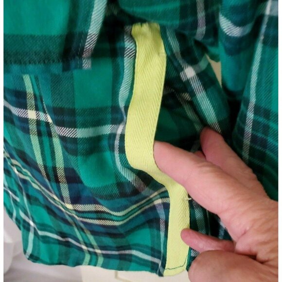 Colsie PJ Flannel Night Shirt Short Set Sz XS Long Sleeve Green Plaid NEW - Picture 2 of 8